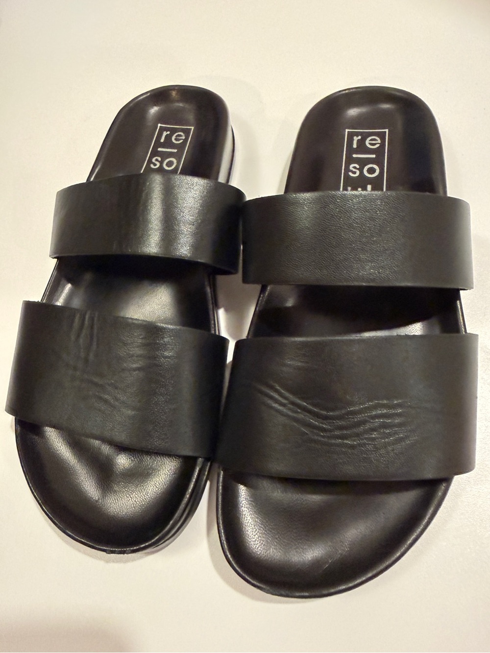 re-soul Black Double-Strap Slide Sandals - Italian Leather - Size 36 - Picture 2 of 9